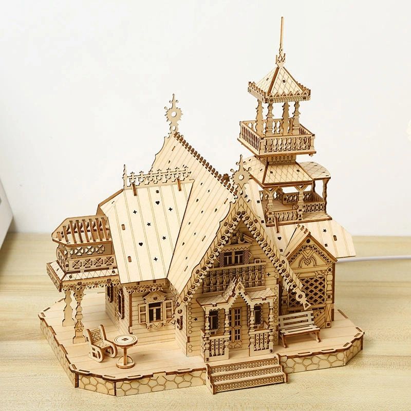 Zauberhaftes 3D Holzpuzzle Villa mit Licht für Kinder Bastelspaß & Lernspielzeug Schloss Traum DIY PT-045