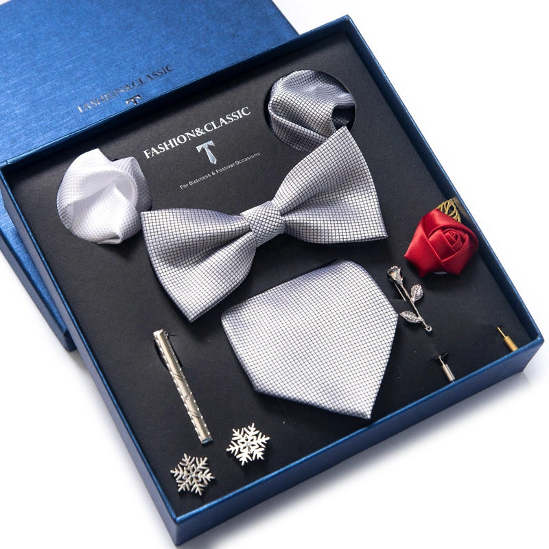 Geschenkbox voller Stil: 8-teiliges Herren-Accessoire-Set, Krawatte, Einstecktuch, Manschettenknöpfe & mehr – LB207.